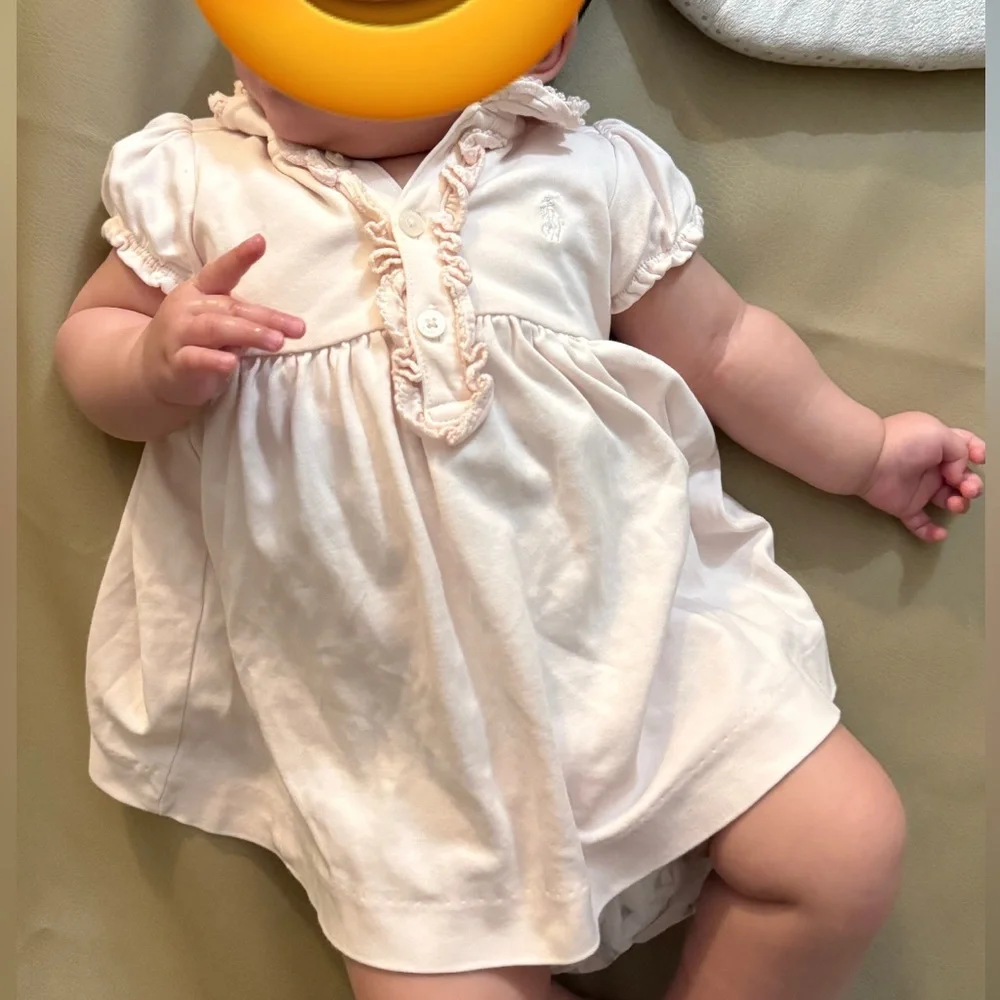 Ralph lauren pink ruffle baby girl shirt dress size 6 months
